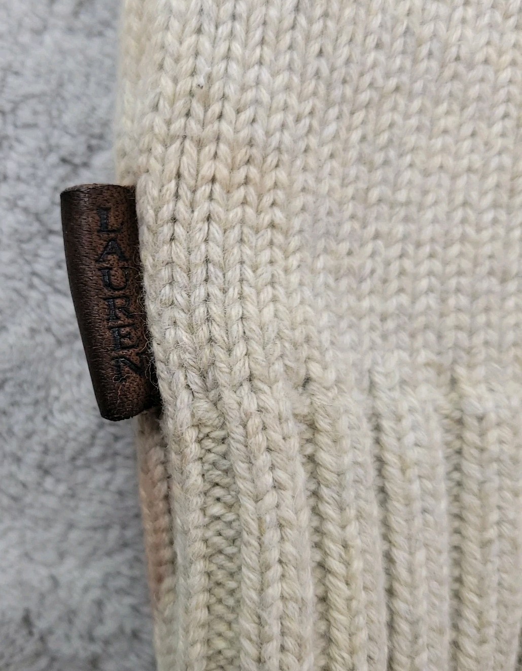 Lauren Ralph Lauren Full Zip Cardigan Sweater Womens Medium Beige Knit Pockets