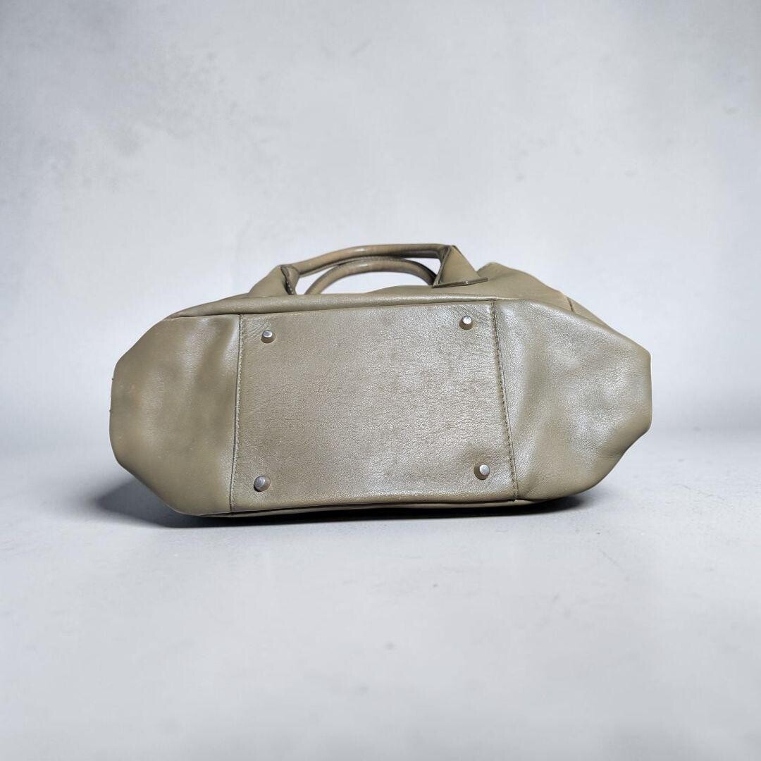 Furla Green Khaki Leather Shoulder Bag Women Double Handle 10.6×8.3×5.1 in