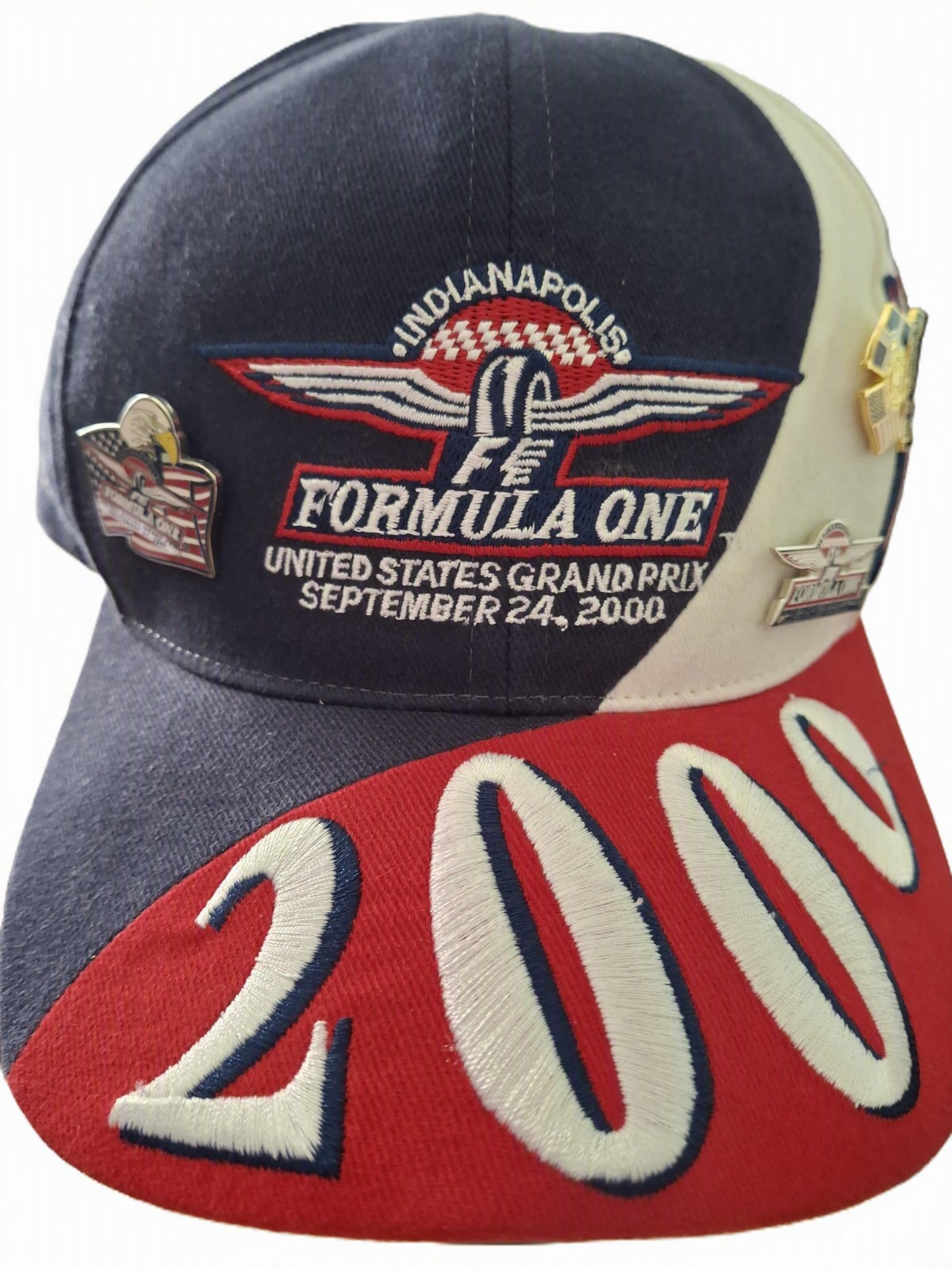 2000 Formula One Inaugural US Grand Prix Indianapolis Hat Cap + 3 Pins F1 Rare