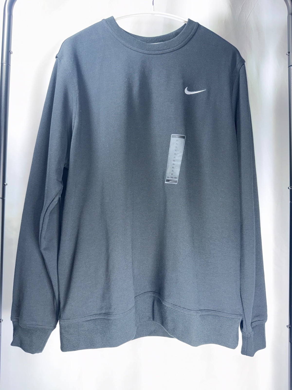 Nike Men’s XL Black Crewneck Sweatshirt White Swoosh NWT