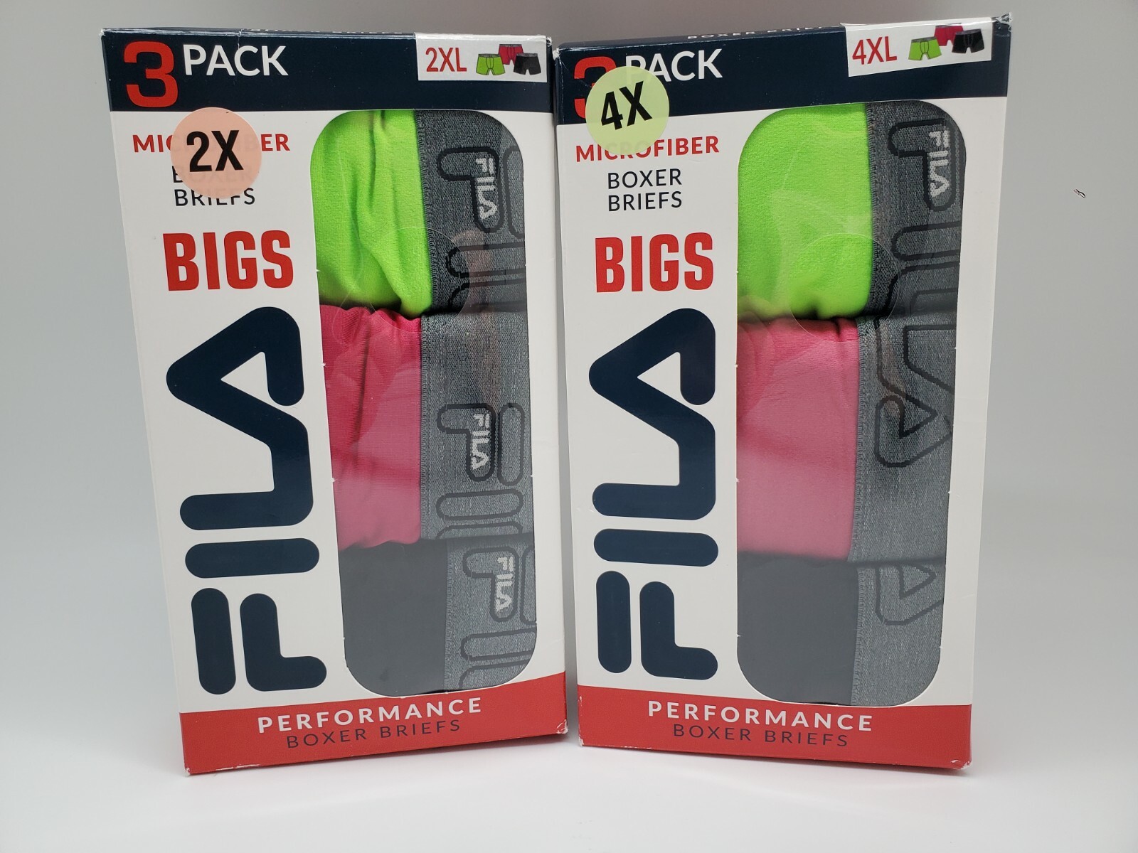 FILA 3 Pack Wicking Boxer Briefs Men’s Big & Tall 2XL 4XL Assorted Colors $42