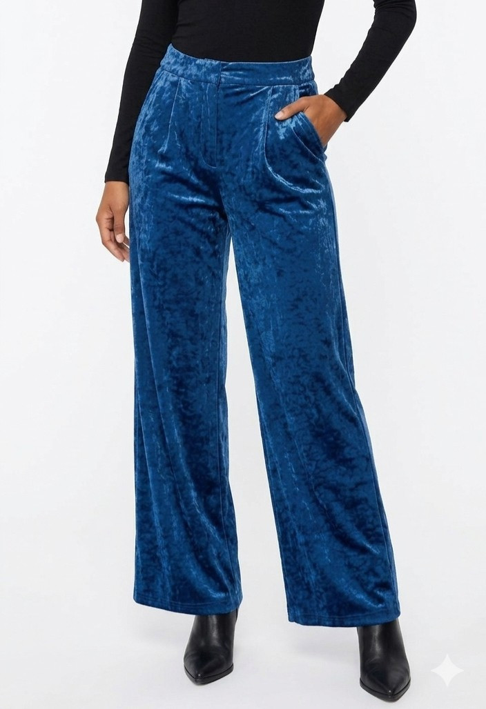 Princess Polly Women’s Laguna Velvet Pants Size 2 Relaxed Fit Wide Leg Blue Nwt