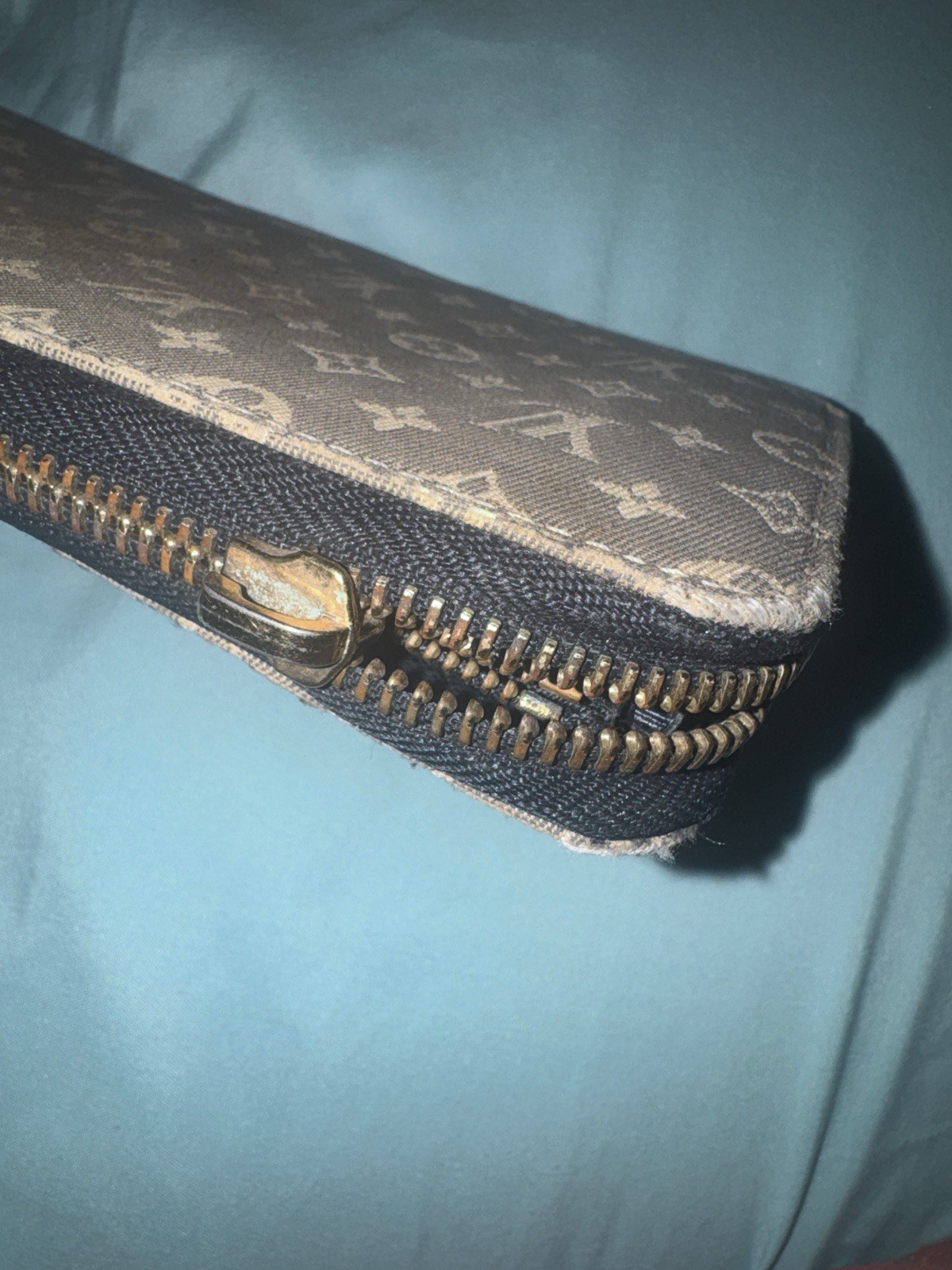 Louis Vuitton DENIM Monogram Zip-Around Wallet w/ Card Slots & Coin Pocket