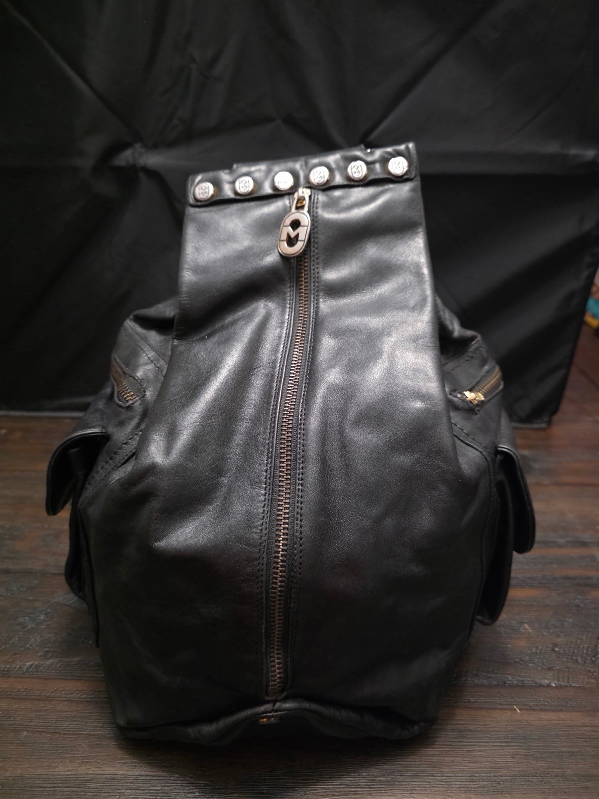 Marino Orlandi Italian Black Leather Metal Accents Sling Crossbody Bag