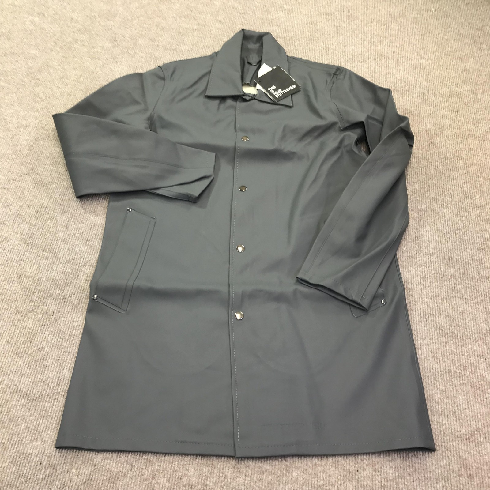 Stutterheim Raincoat Jacket Mens Small Gray Vasastan Waterproof PVC Coated