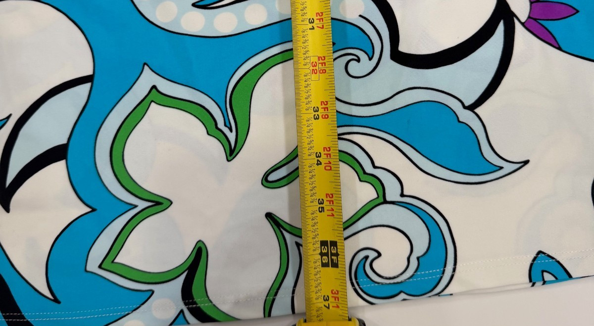 Jude Connally Turquoise and White Jersey Shift Dress Size XL 3/4 Ruffle Sleeve