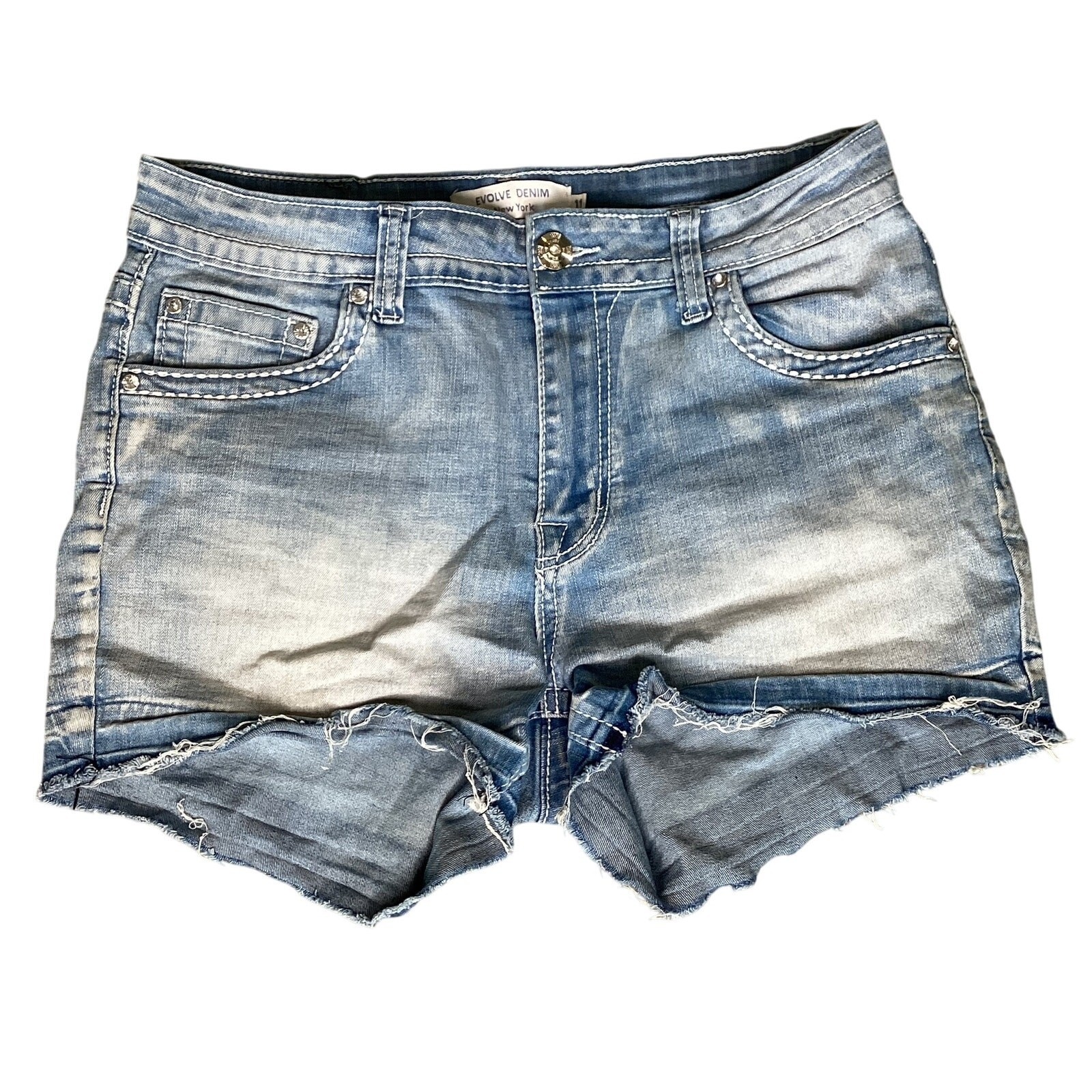 Evolve Denim New York Shorts Women 11 Blue Good Embroidered Rhinestone Y2K