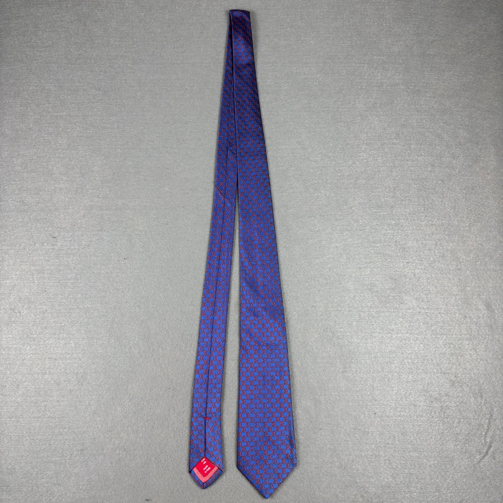 Altea Blue Red Chain Link Geometric Silk Tie Made Italy Woven Designer 3.25″