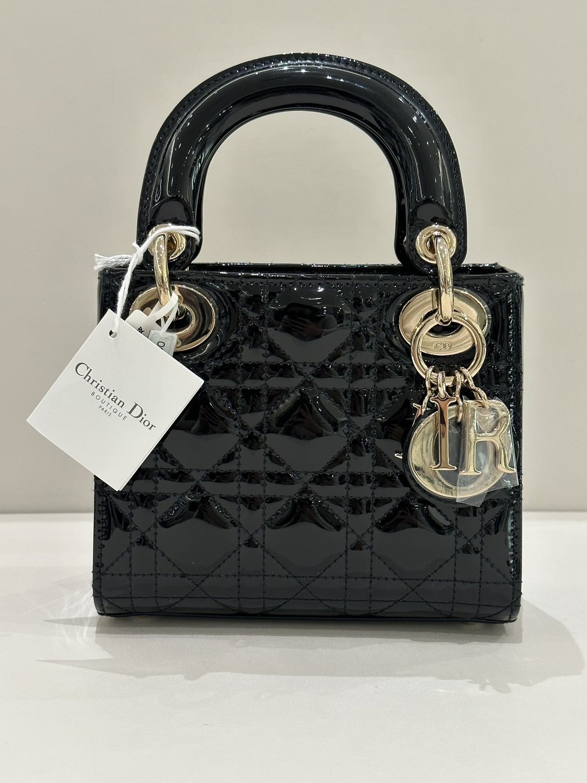Dior Lady Dior 3-Grid Black Patent Leather Gold Chain Bag Duty Paid