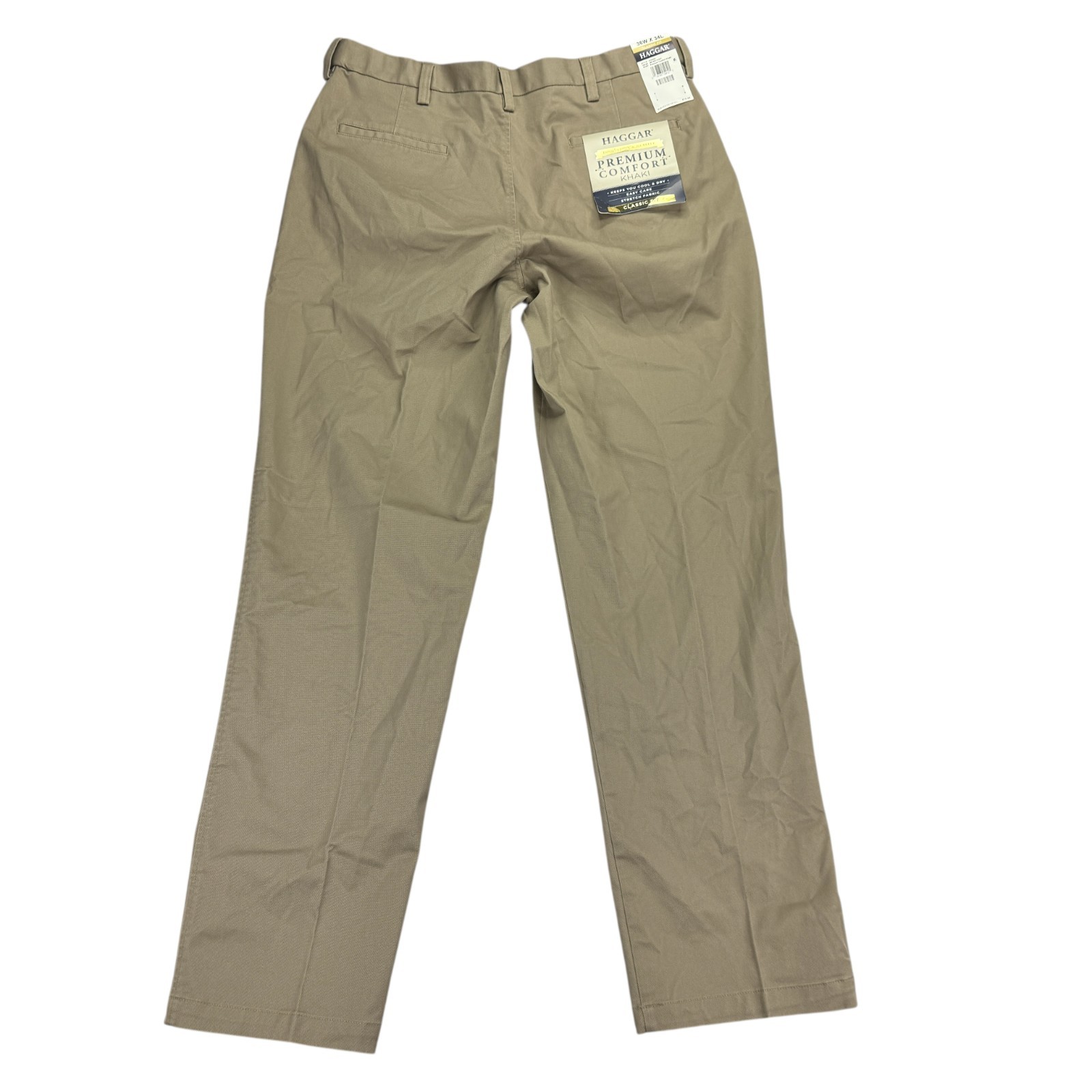Haggar Mens 2-Way Stretch Premium Comfort Classic Fit Dress Pants Khaki 36×34