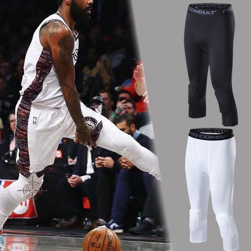 Men’s Basketball Sports Tight Pants 3/4 Compression Workout Leggings Knee Pads