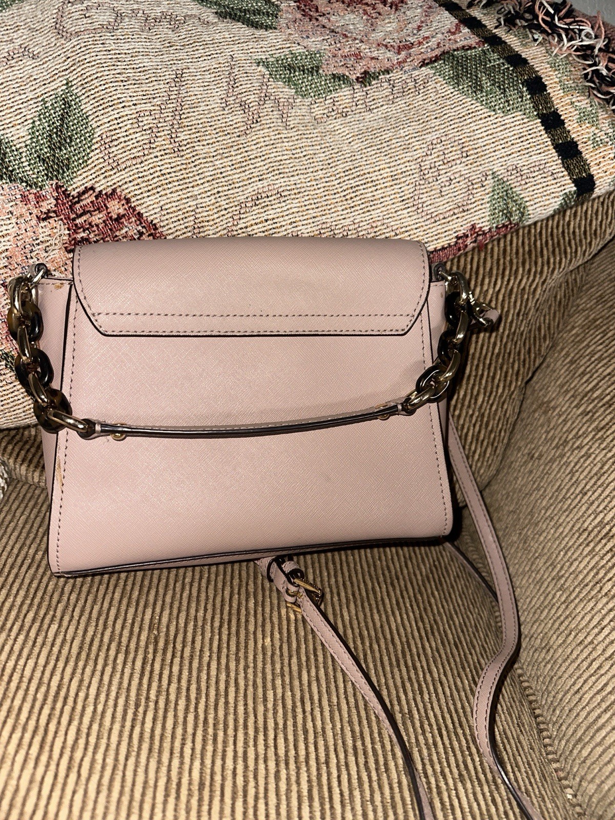 Michael Kors Pink Logo Crossbody Bag Chain Top Handle Gold Hardware Zip/Mag