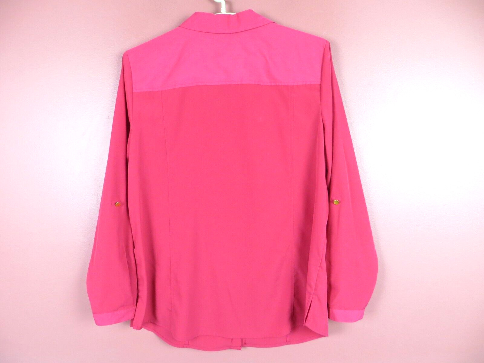 JM COLLECTION Women Slippery Polyester Blouse Pocket Beaded Dark Magenta Pink 16