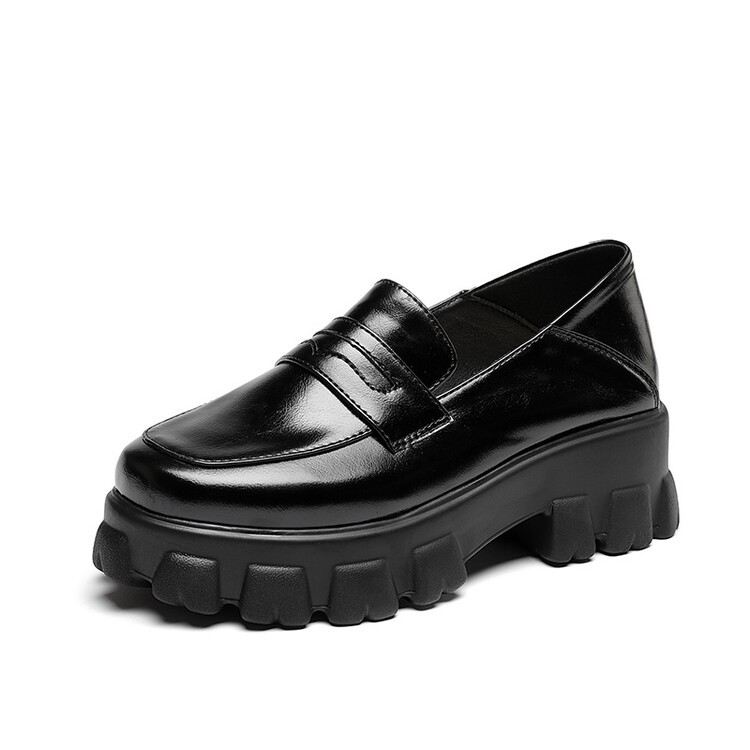 Retro Women’s Student Shoes Round Toe Platform Pump Faux Leather College Creeper