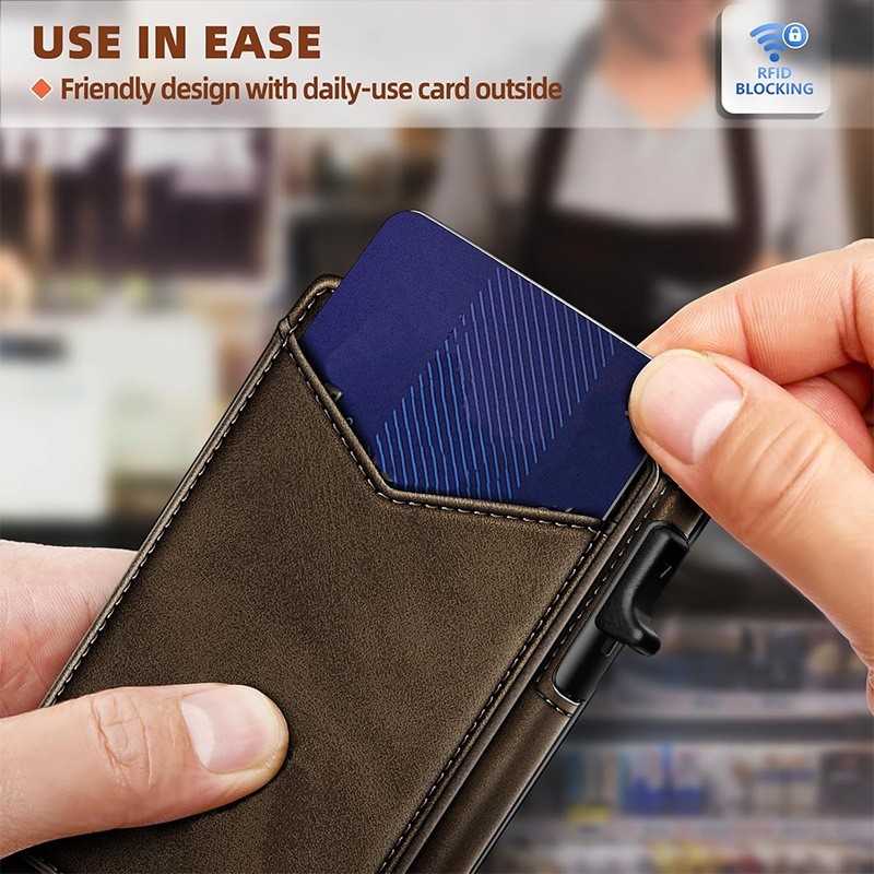 Slim PU Leather Credit Card Holder RFID Blocking Smart Wallets with Money Clip