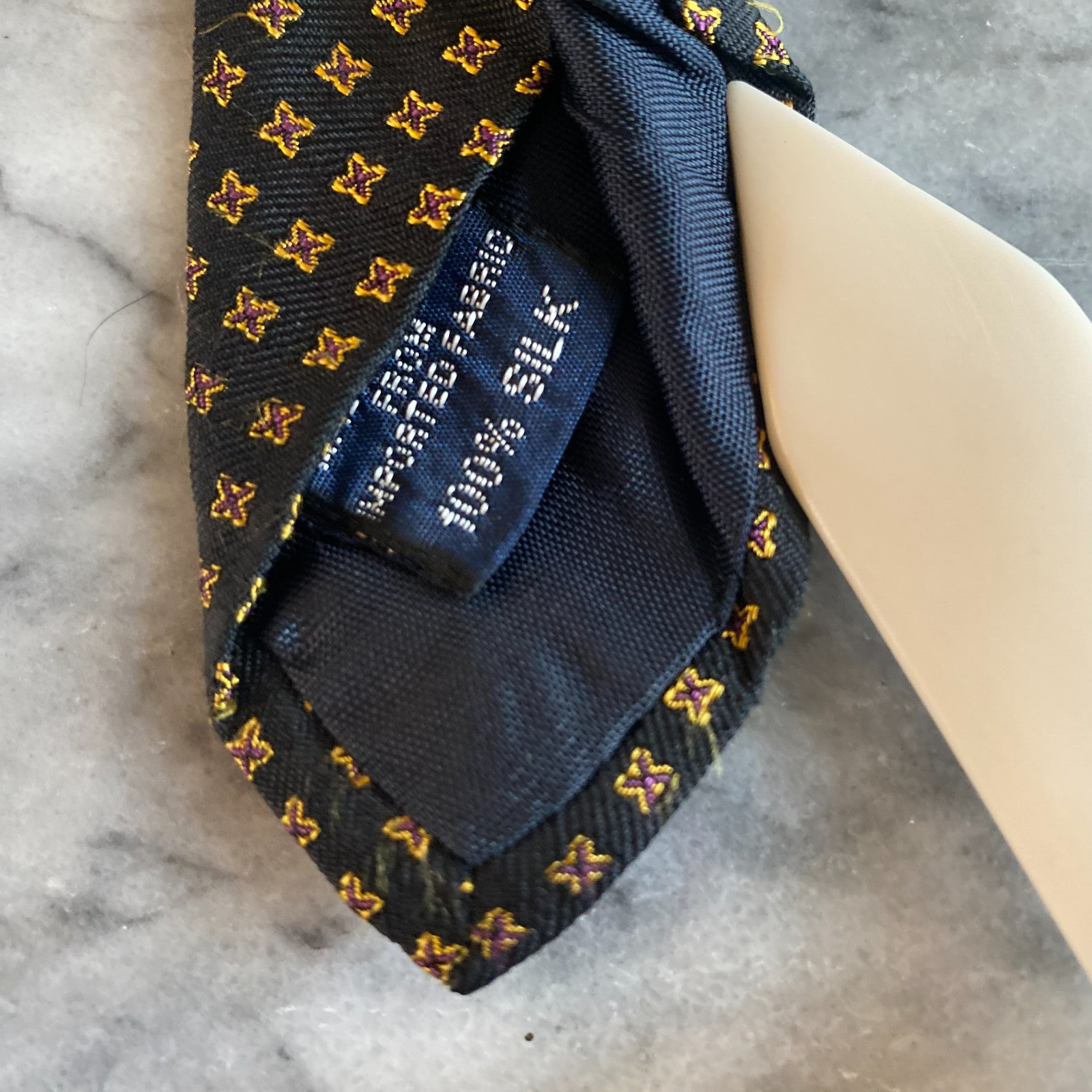 Harold Powell Men’s 100% Silk Jacquard Navy Geometric Print Necktie~3.75″ J115