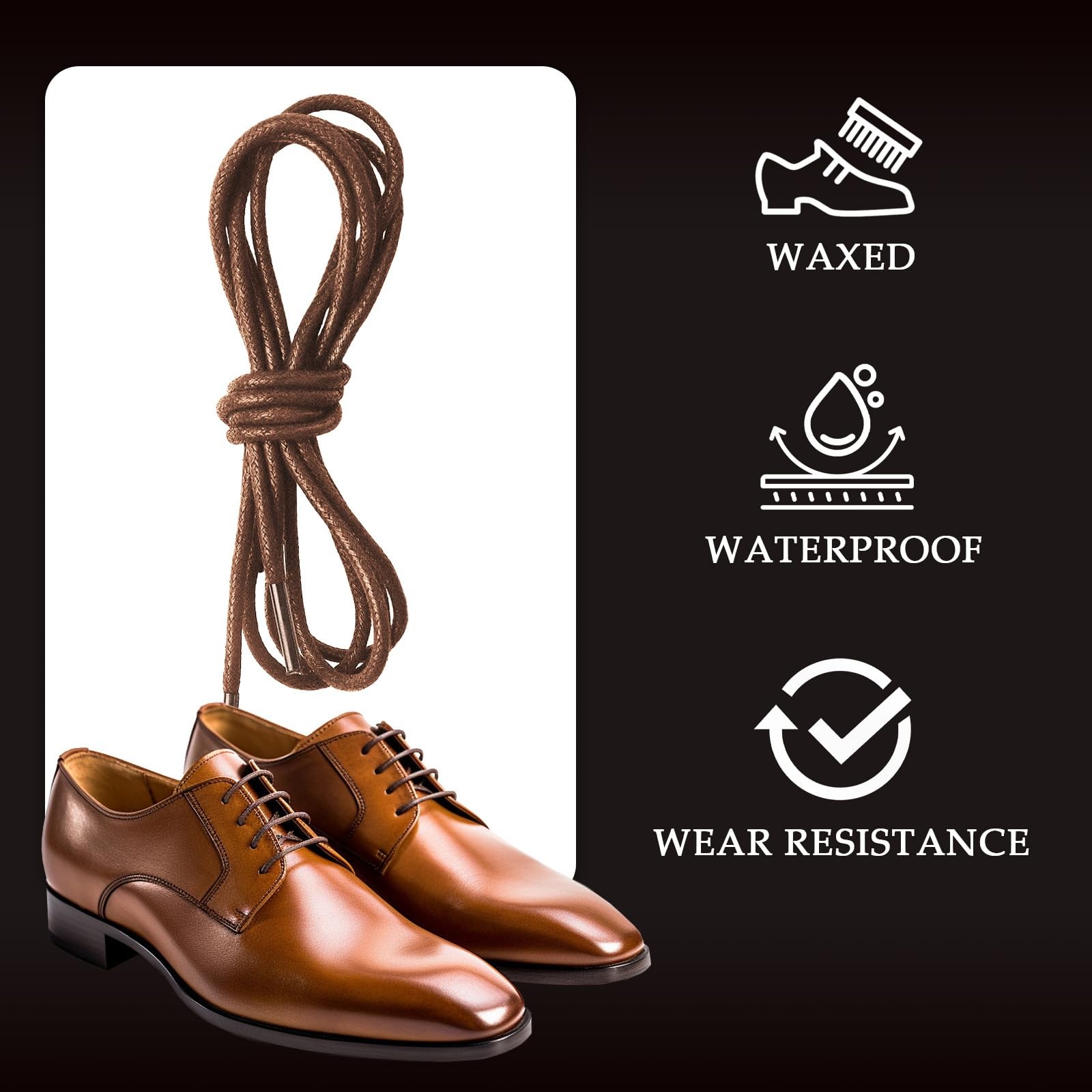 2 Pairs 2.5mm Waxed Round Shoelaces, 80cm/31.5″ 80cm/31.5 inches, Brown