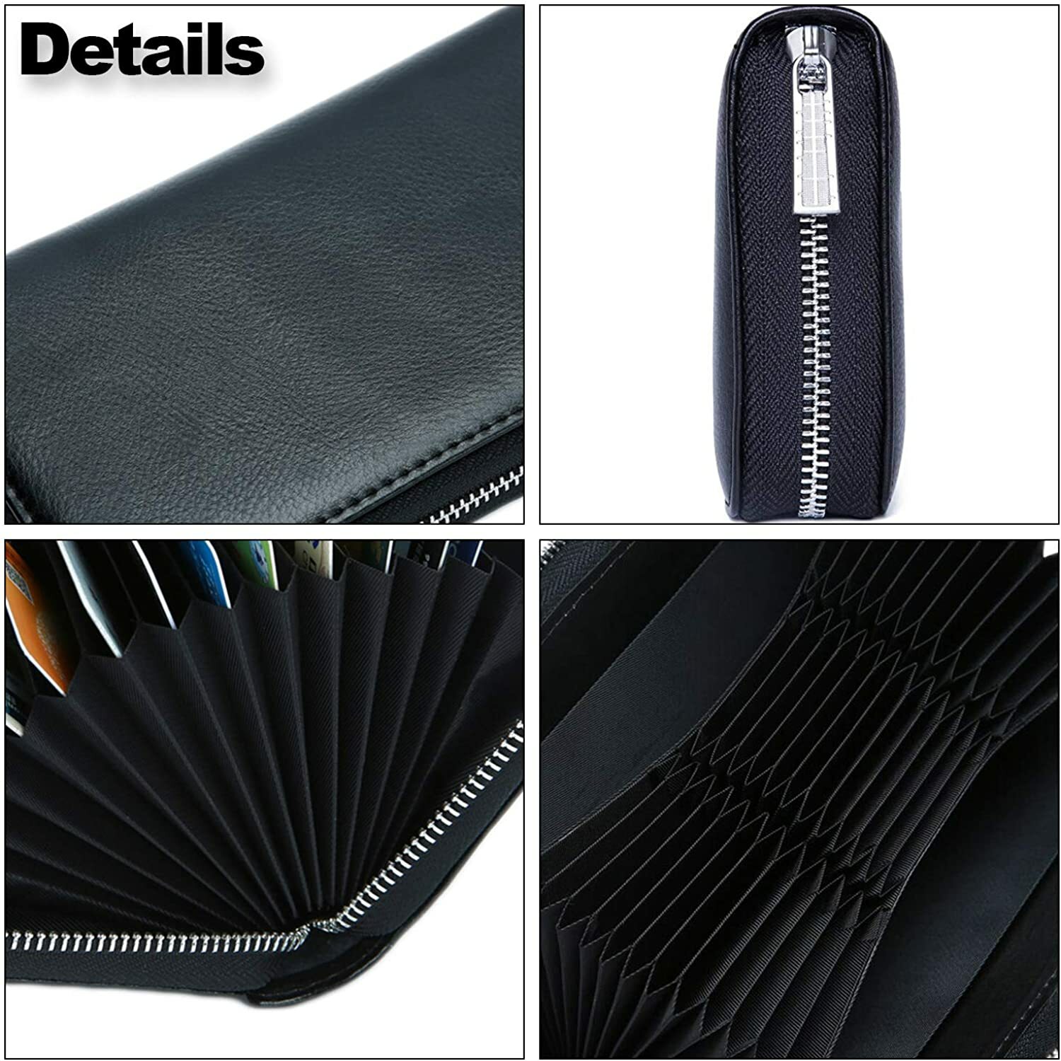 Large Capacity Credit Card Holder 36 Slots Zipper Leather Wallet RFID Blocking