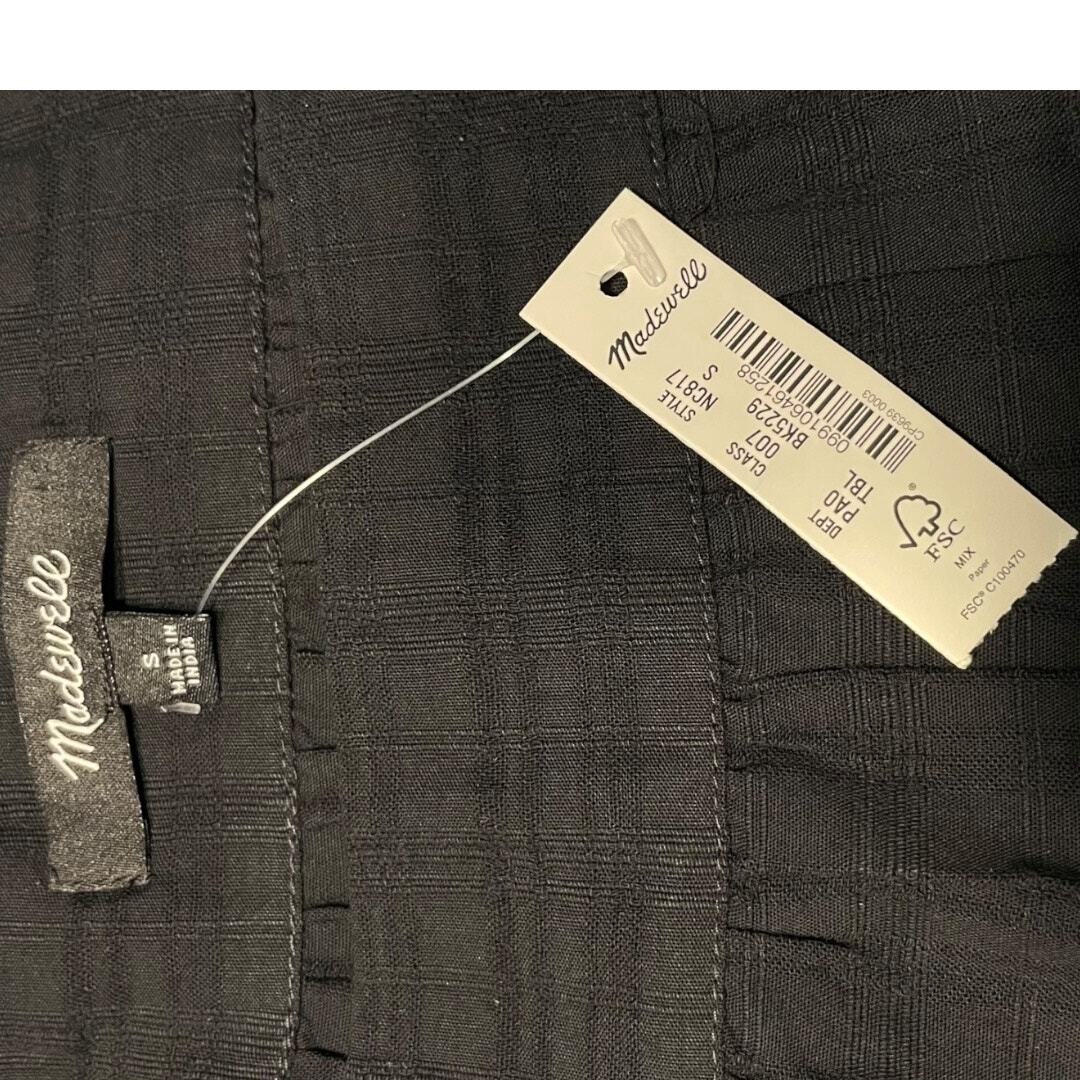 NEW $88 Madewell Square-Neck Bubble-Sleeve Top in Plaid-True Black++ Size: S