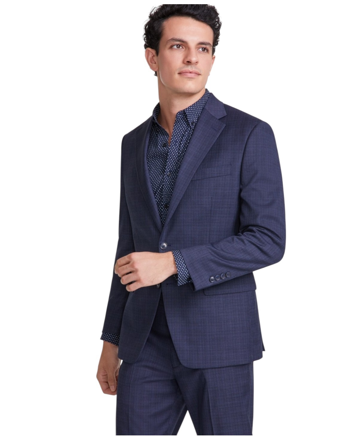 Tallia Mens Classic fit Suit Jacket Blazer 42 S Navy Blue Plaid Stretch