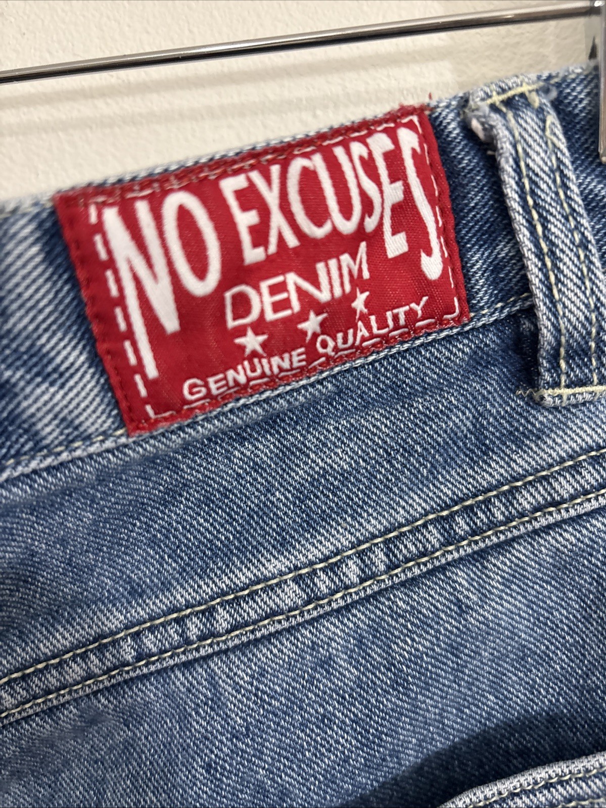No Excuses High Waisted Denim Jean Shorts Hearts Sz 9/10 Y2K Aesthetic