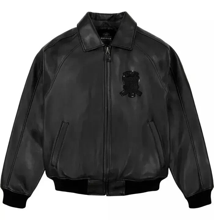 Avirex Men’s Black Icon Aviator Genuine Cowhide Leather Motorcycle Bomber Jacket