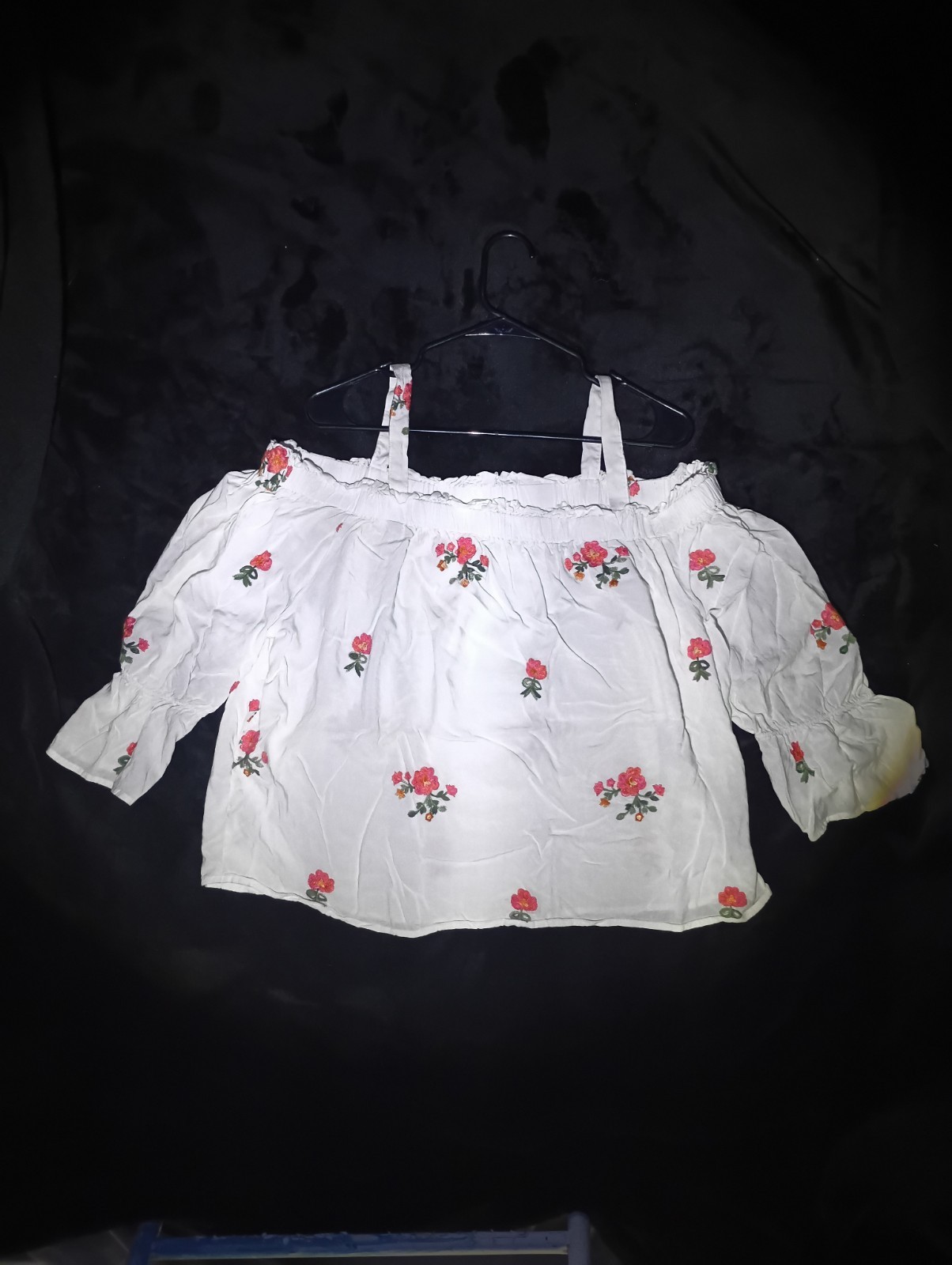 Maurices White Floral Embroidered Ruffle Off-Shoulder Blouse 3/4 Sleeve 2XL