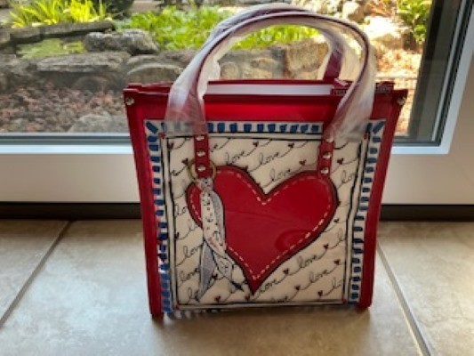 NEW w/ TAGS Brighton Striped Love Vinyl Tote (Red White Blue w/detachable strap)