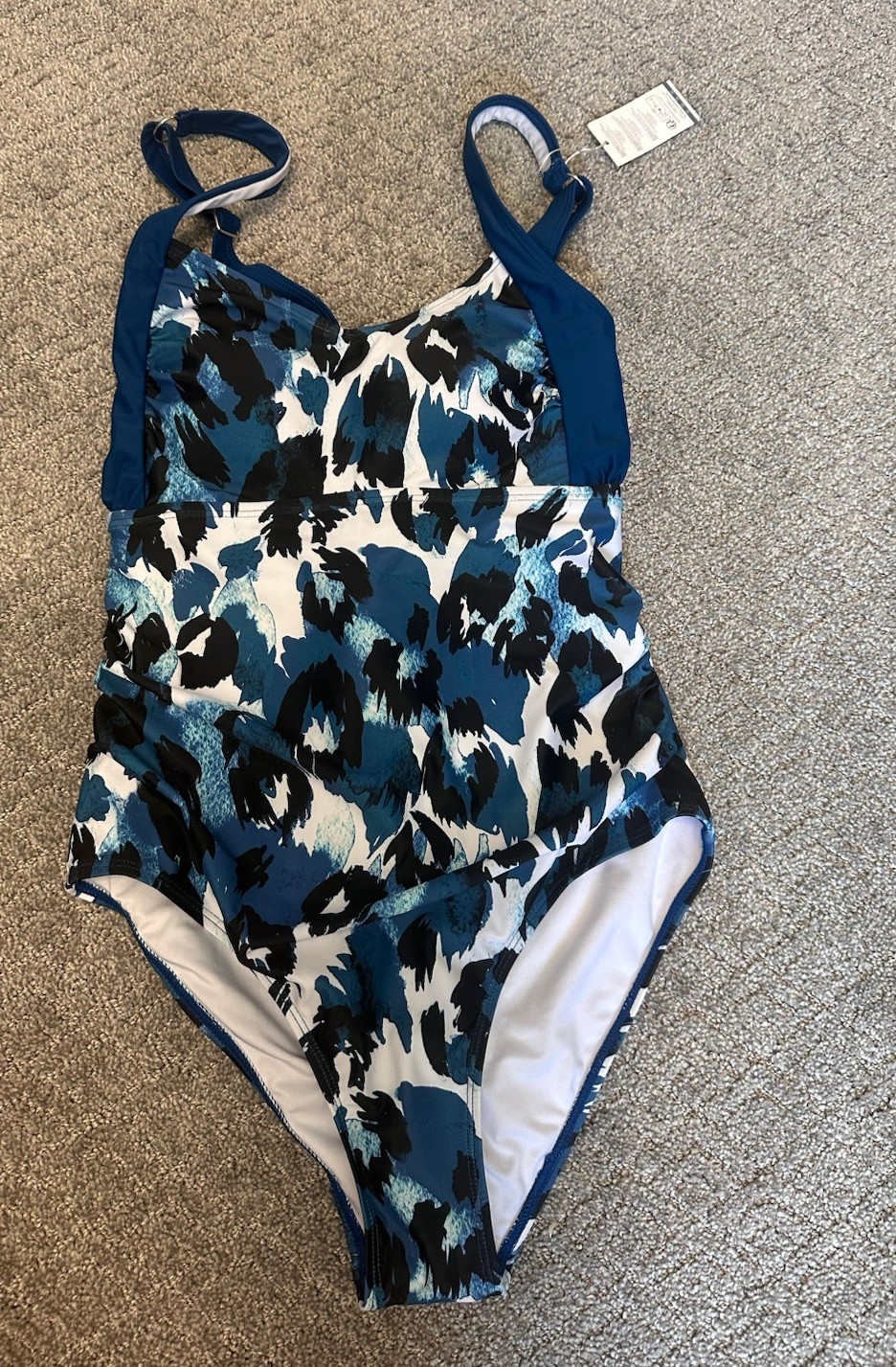 Summer Mae Blue White Black Animal Print One Piece Swimsuit Adjustable Straps