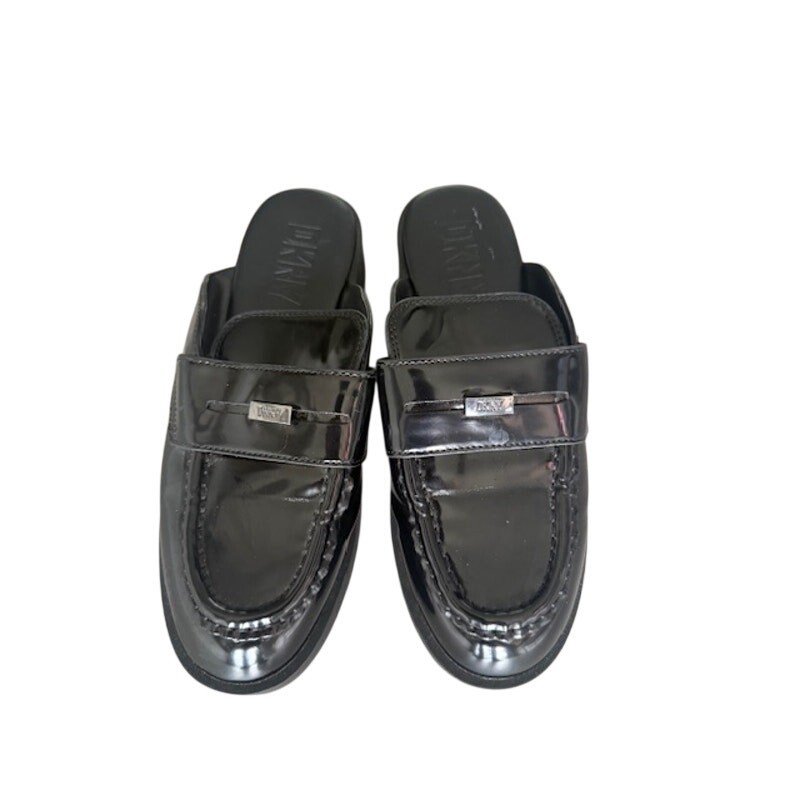 DKNY Black Patent Leather Penny Loafer Mules Slides Size 7.5