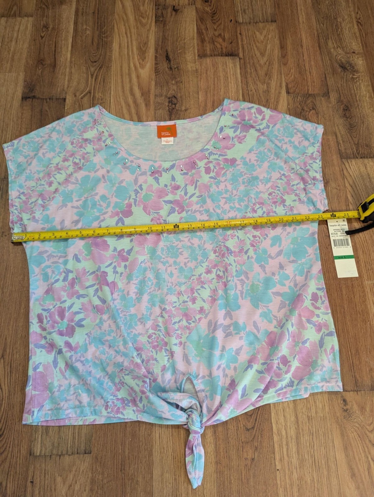 Hearts of Palm Sz. Large Cap Sleeves Floral Top Front Tie New w/Tags