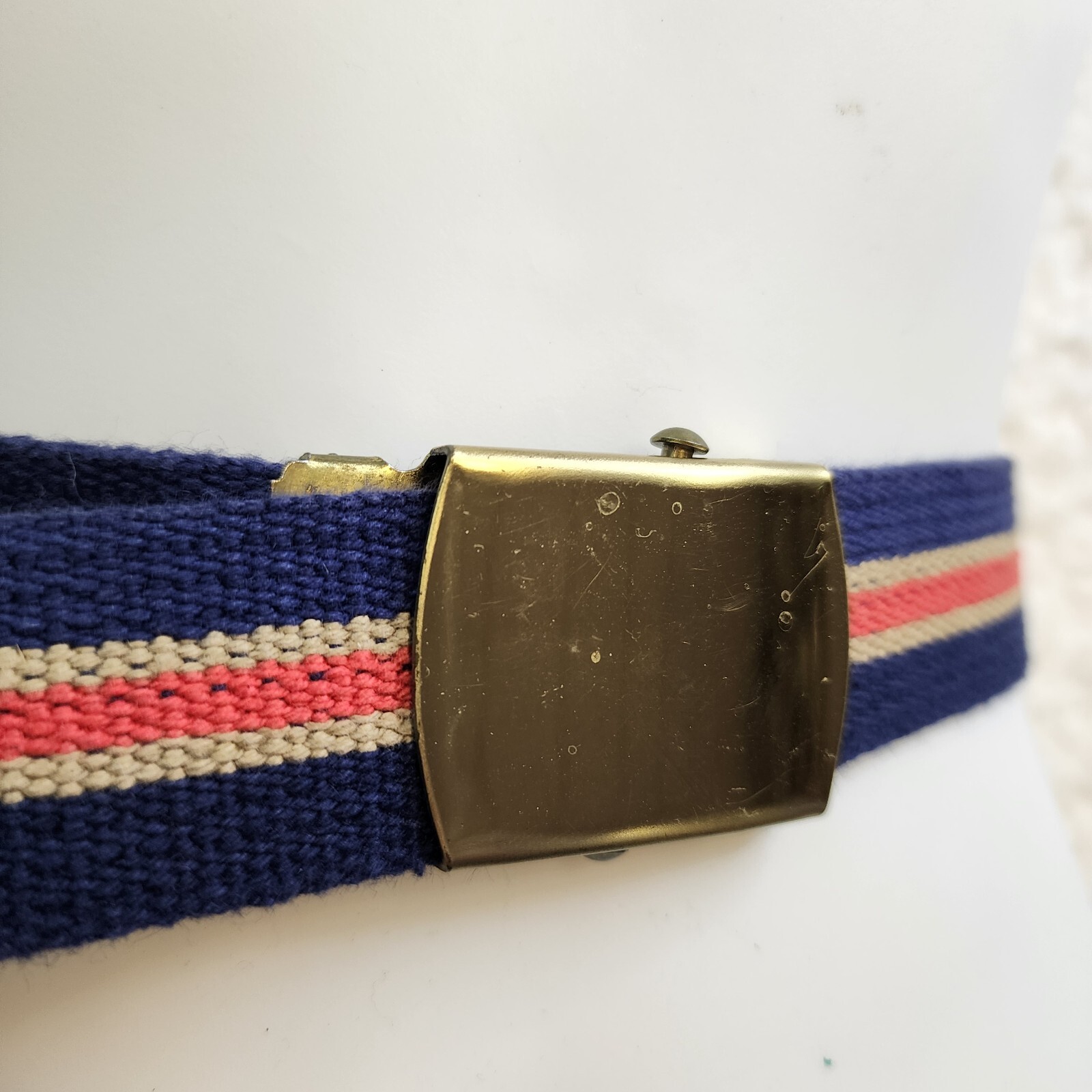 Vtg Belt Skippers Florida Nautical Canvas Stripes Hippie Retro Gold 35″ Sailor