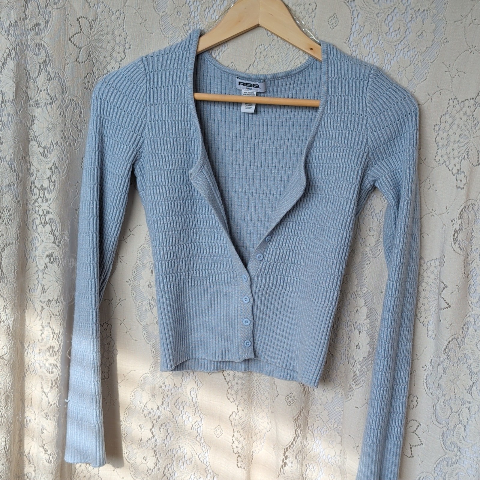 RSQ Blue V-Neck Button Rib-Knit Cardigan Sweater Long Sleeve Womens S