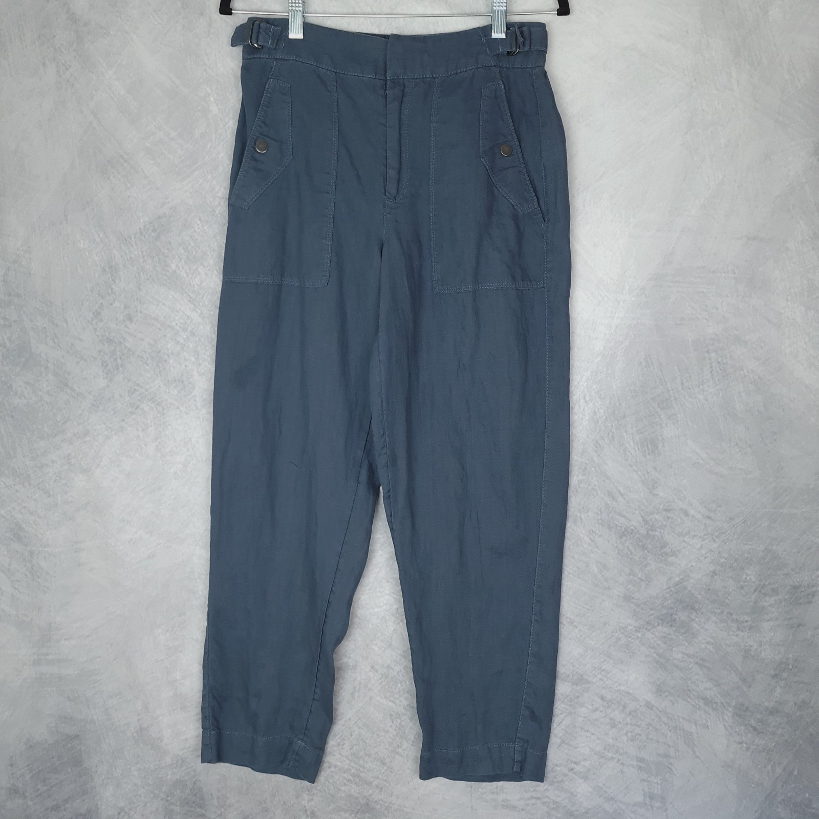 Athleta Pants Womens 2 Blue Linen Cropped Adjustable Waist Tabs Casual Summer