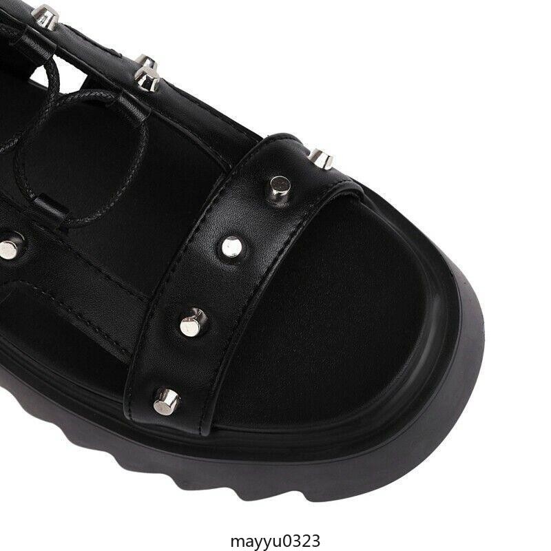 Womens Gothic Casual Mid Block Heel Gladiator Lace Up Platform Sandals Shoes Hot