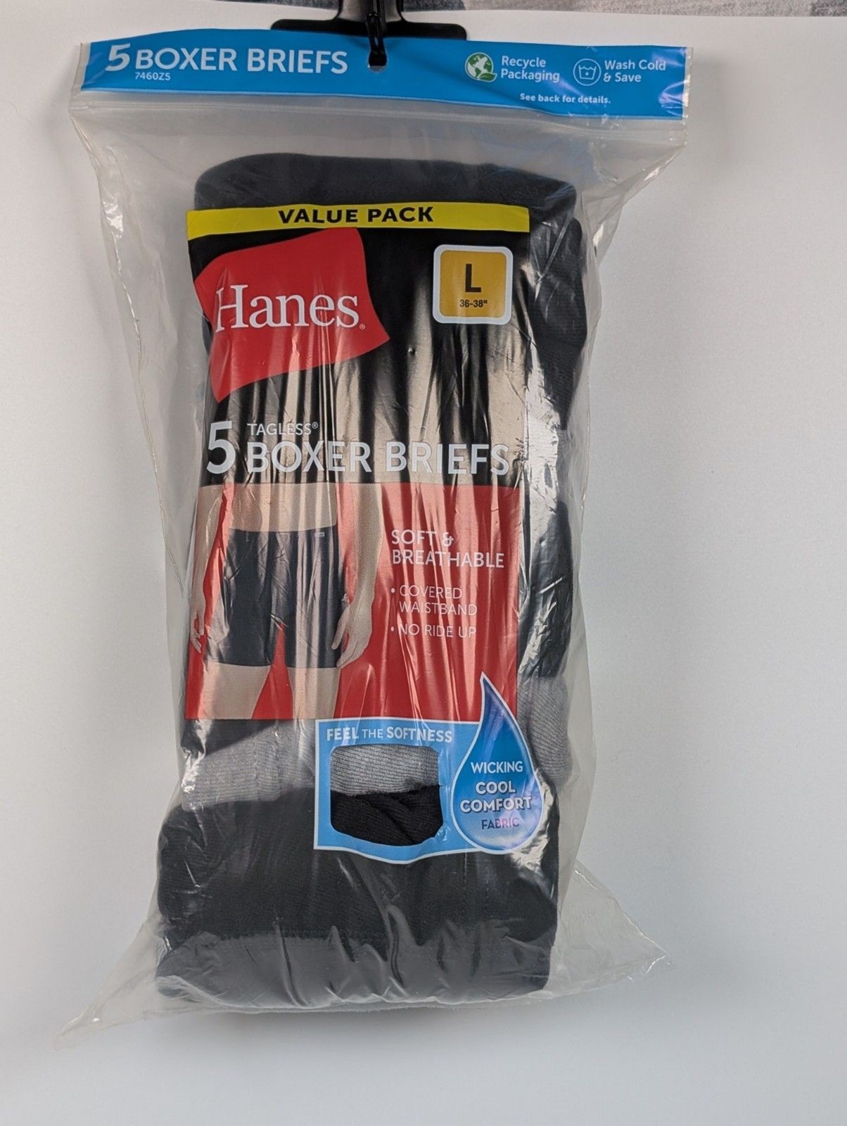 Hanes Mens Boxer Briefs 5 Pack Large 36-38 Tagless Cool Comfort Moisture Wicking