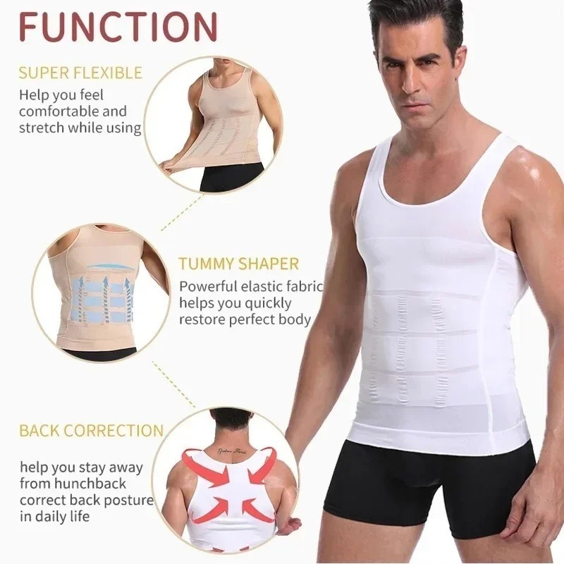 Mens Slimming Body Shaper Belly Chest Compression Vest Girdle T-Shirt Tank Top