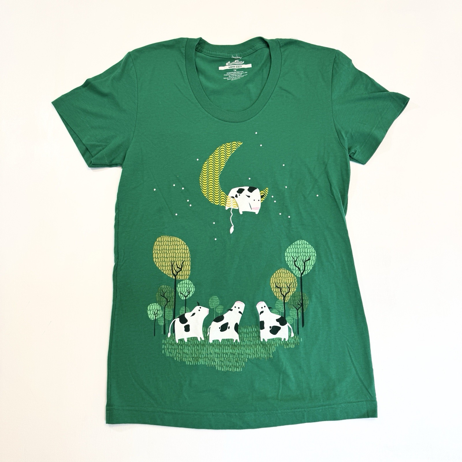 Threadless Fail T Shirt Womens Large Girly Green Cow Moon Budi Satria Kwan 2011
