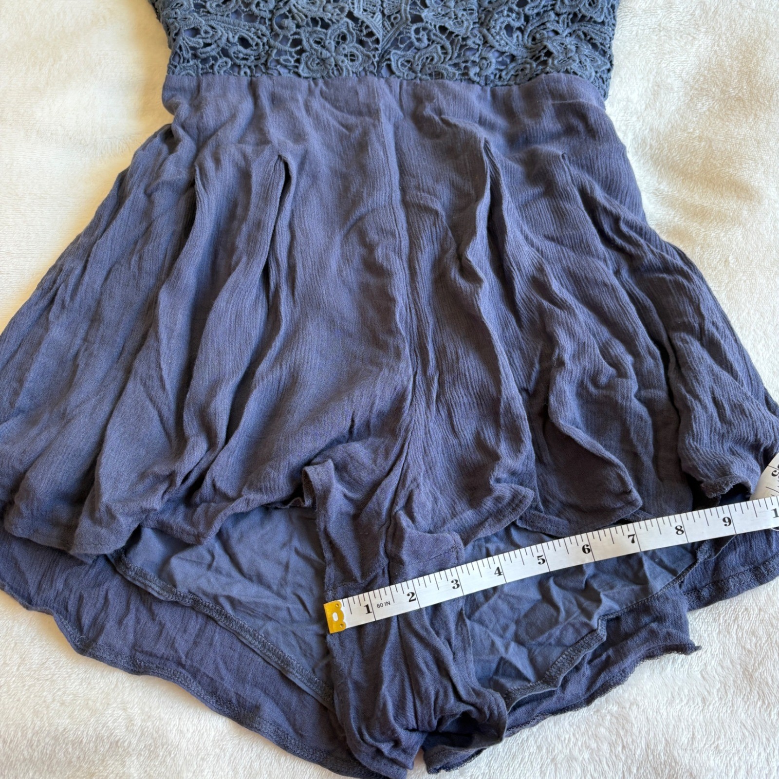Boho Crochet Lace Backless Romper Navy Blue Festival Summer Sun Dress Size M