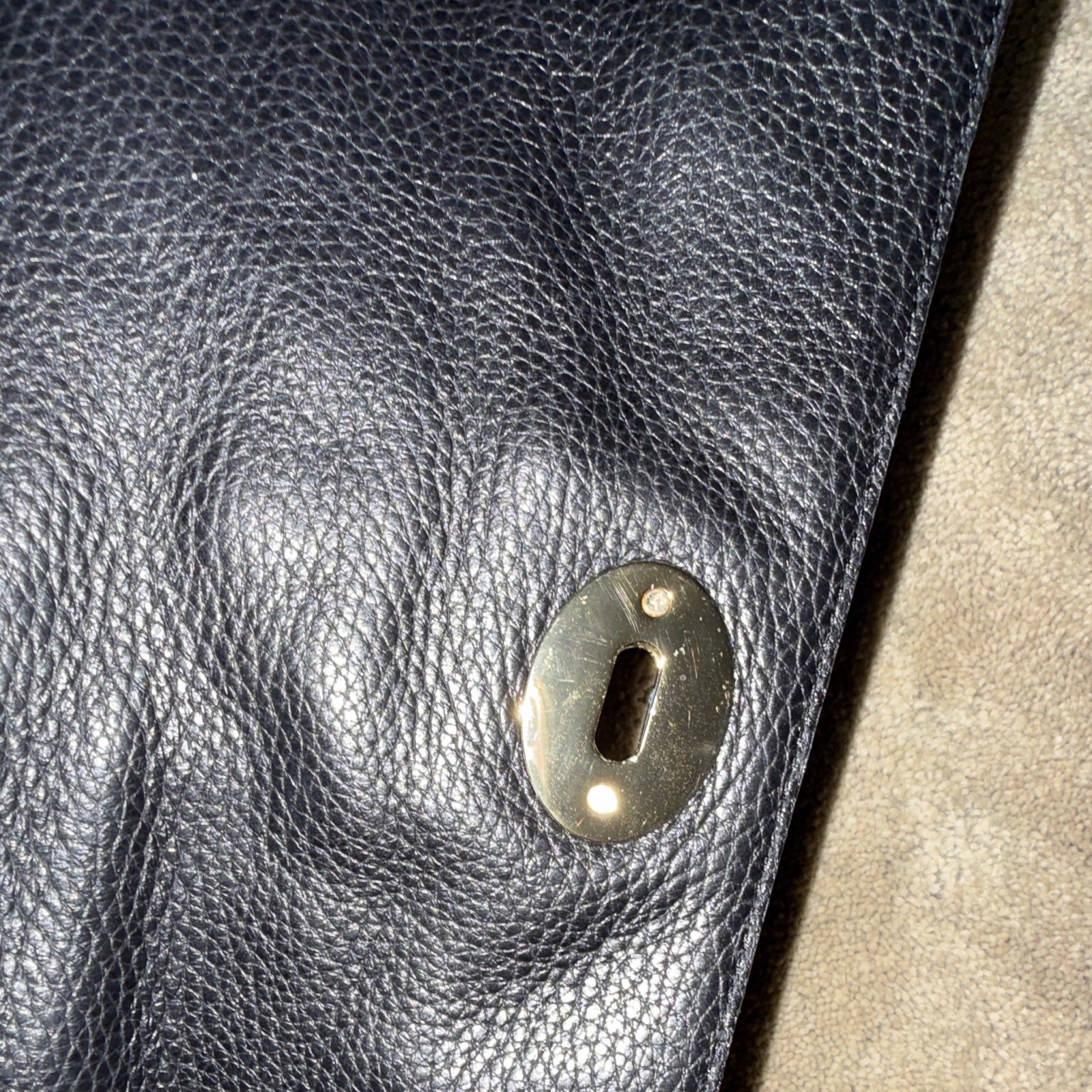 kate spade new york Small Black Pebbled Shoulder Bag Turn Lock Zip, Gold HW