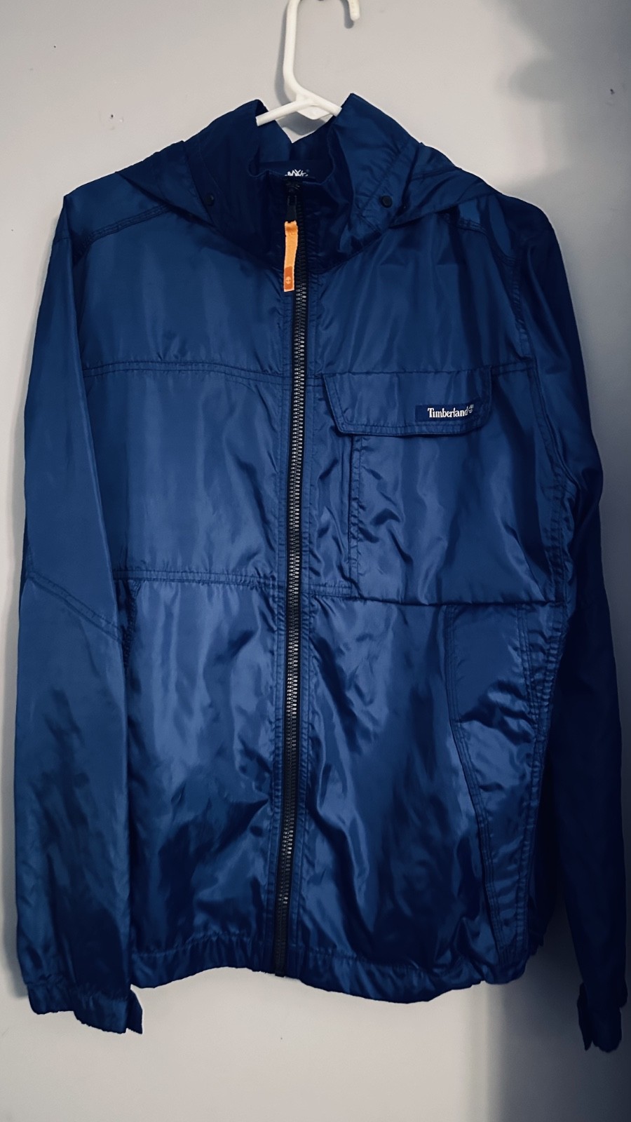 Timberland Jacket Mens XL Blue Full Zip Hooded Lightweight Windbreaker Rain Coat