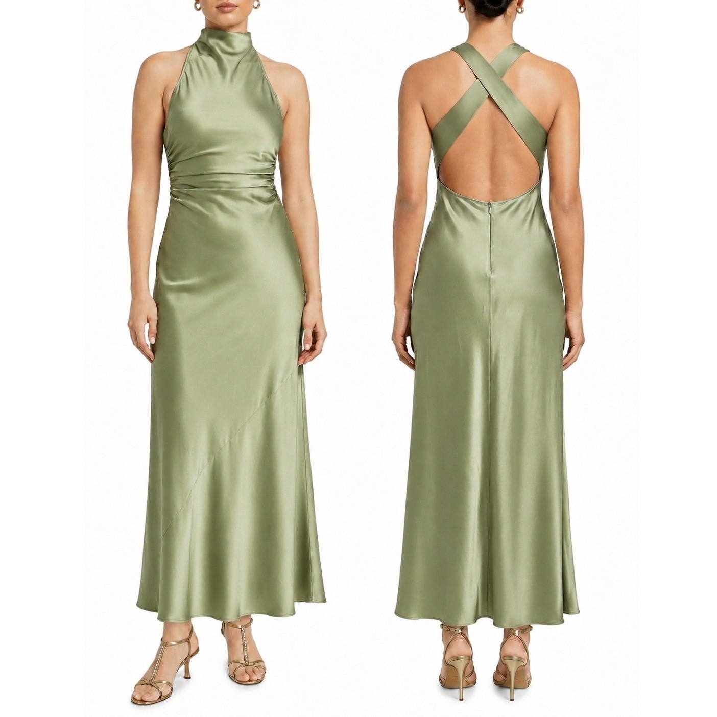 NWT Reformation Casette Silk Dress Artichoke Green Formal Wedding Cocktail 6