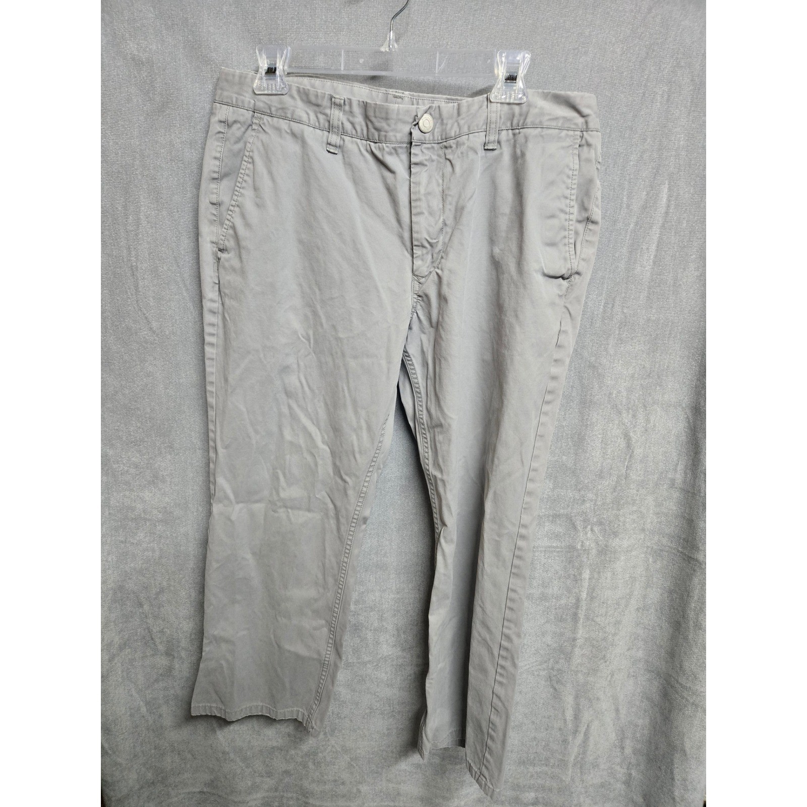 Bonobos Mens Washed Chino Pants Light Gray Cotton Twill 35×28 Flat Front Casual