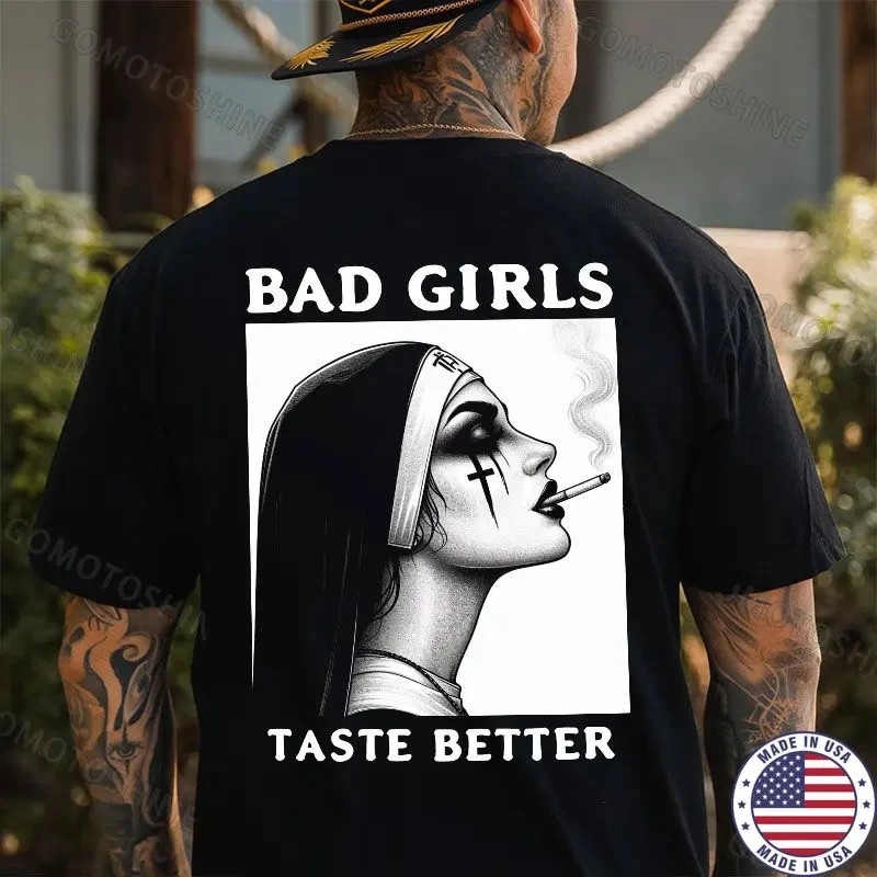 BAD GIRLS TASTE BETTER Smoking Nun Print Men’s T-Shirt