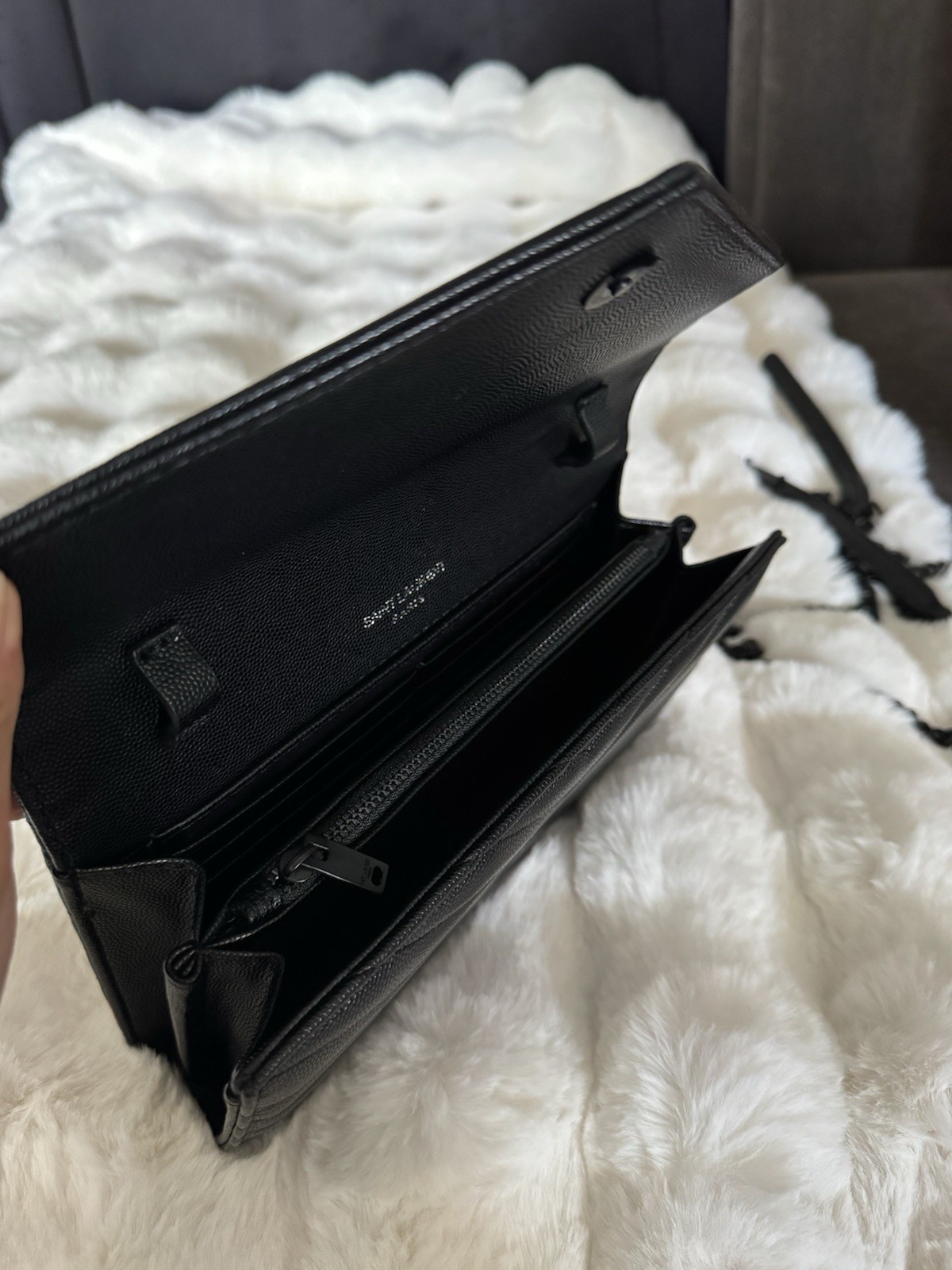 Ysl Saint Laurent Black Wallet and Chain Crossbody Strap