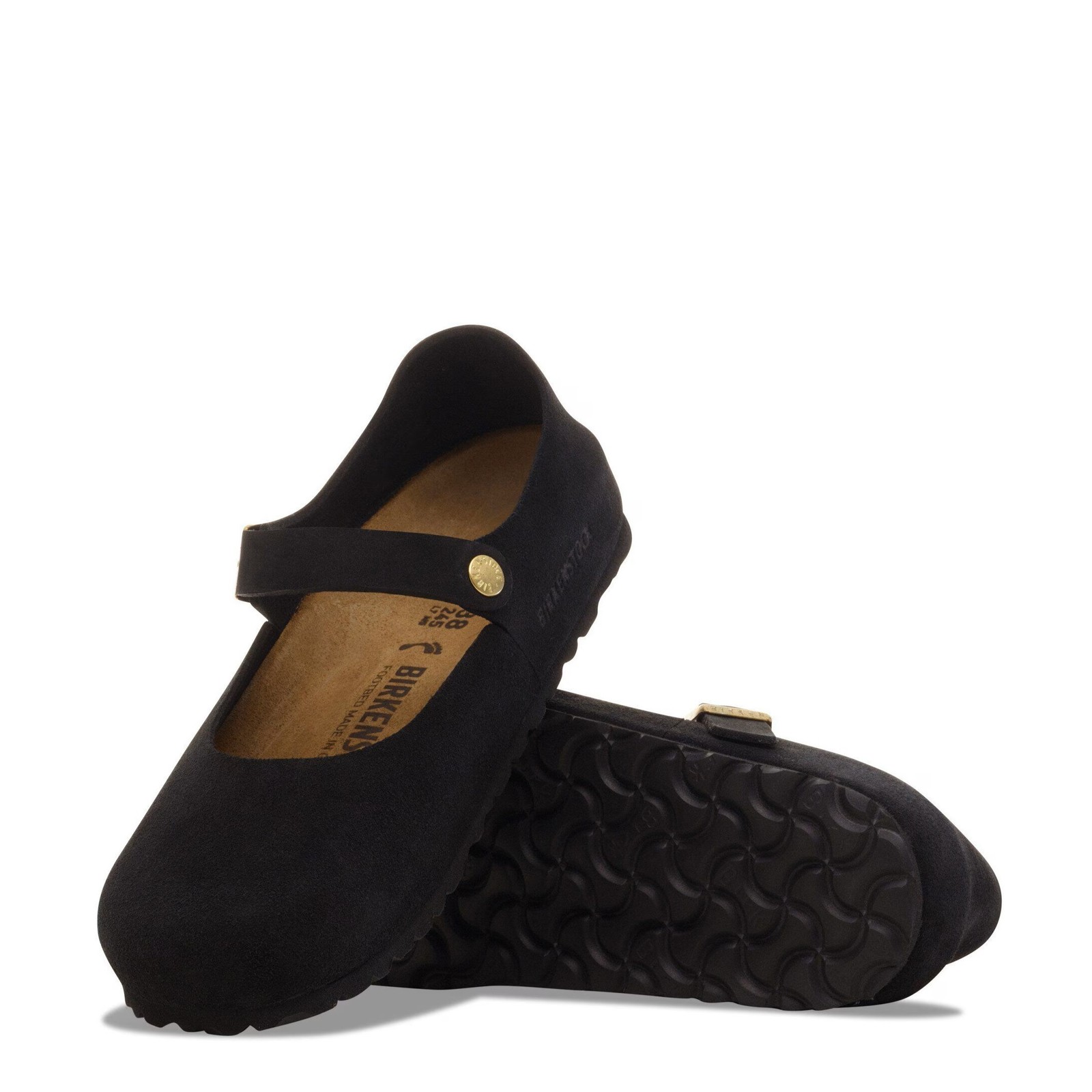 BIRKENSTOCK MANTOVA BLACK MEDIUM/NARROW WIDTH SUEDE MARY JANE BUCKLE SHOES