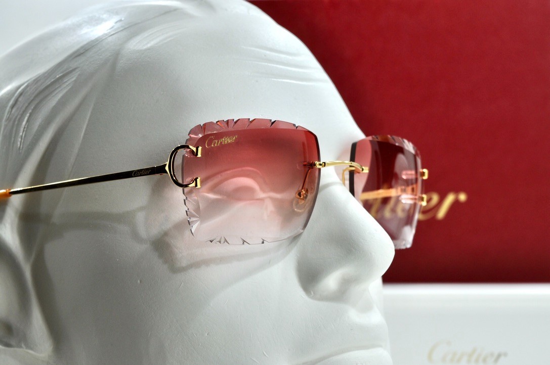 Cartier rimless sunglasses piccadilly glasses Diamond Cut decor BIG C gold Frame