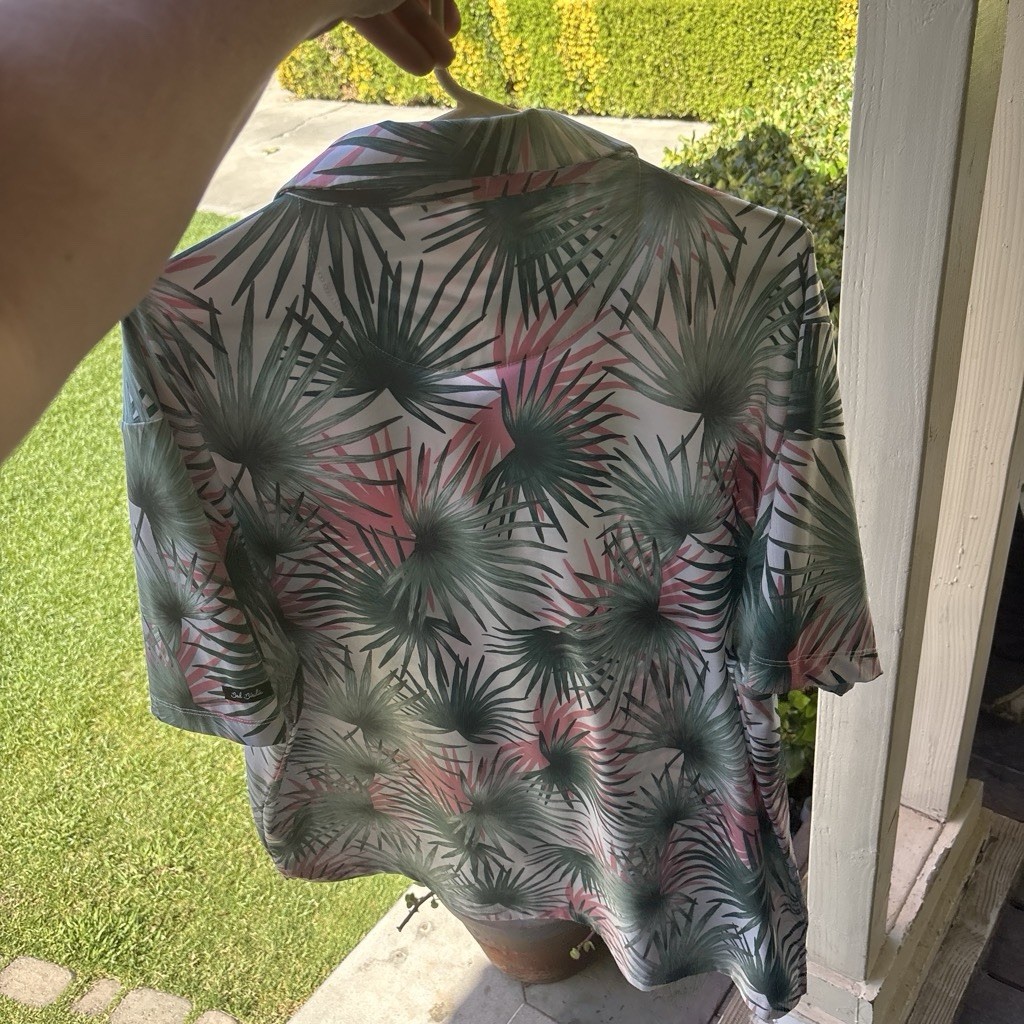 Bad Birdie Hammock Hunter Pink Palm Tree Stretch Athletic Golf Polo Shirt 2XL