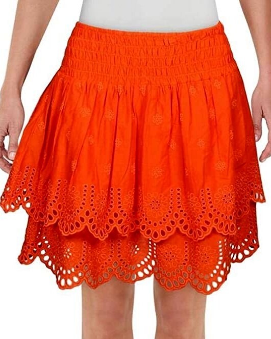 Women’s INC $69 Tiered Eyelet Orange Mini Skirt Size M (Waist 30-32 Inches) NWT