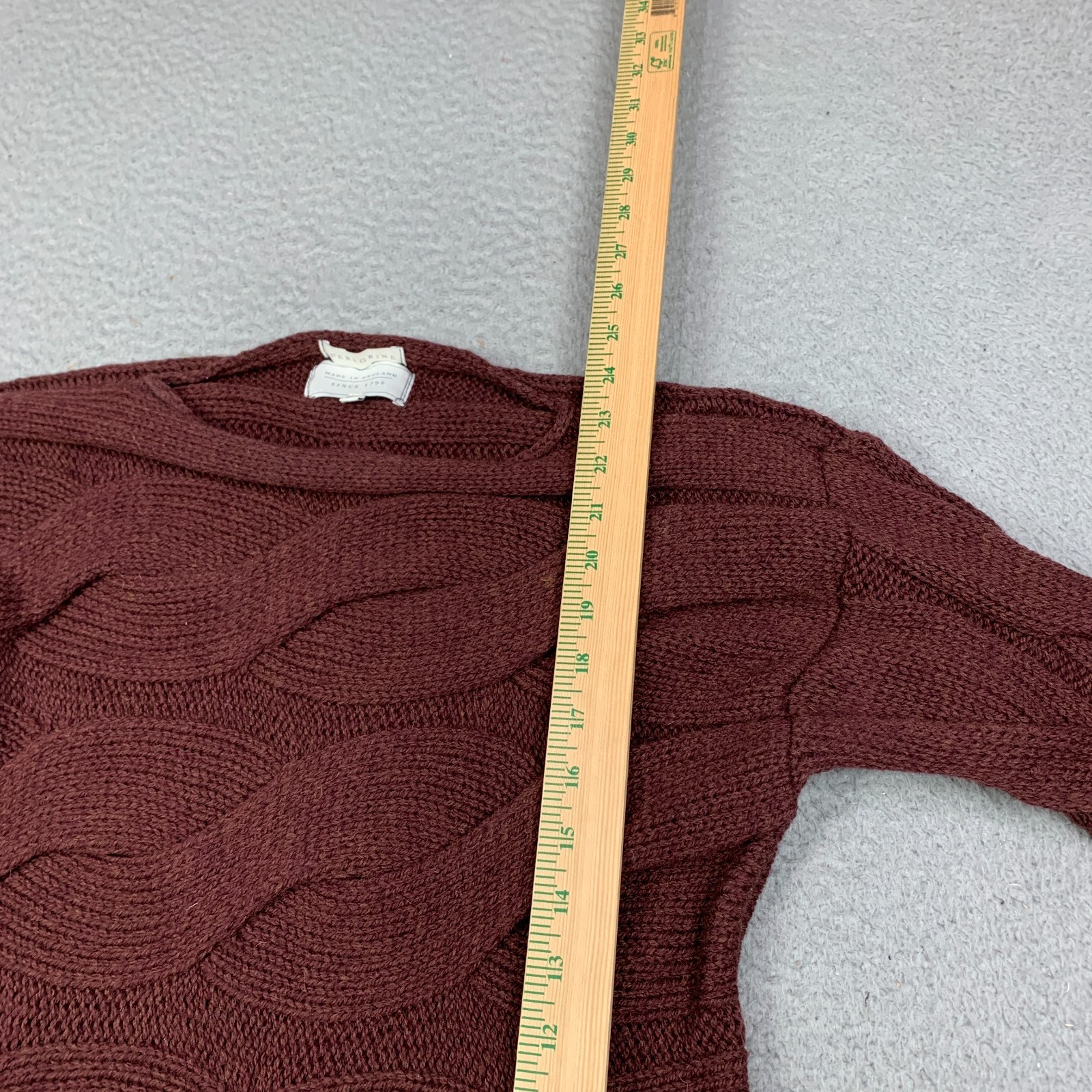 Peregrine Sweater Womens S 3D Knit Brown Made in England 100% Wool Cable Wavy
